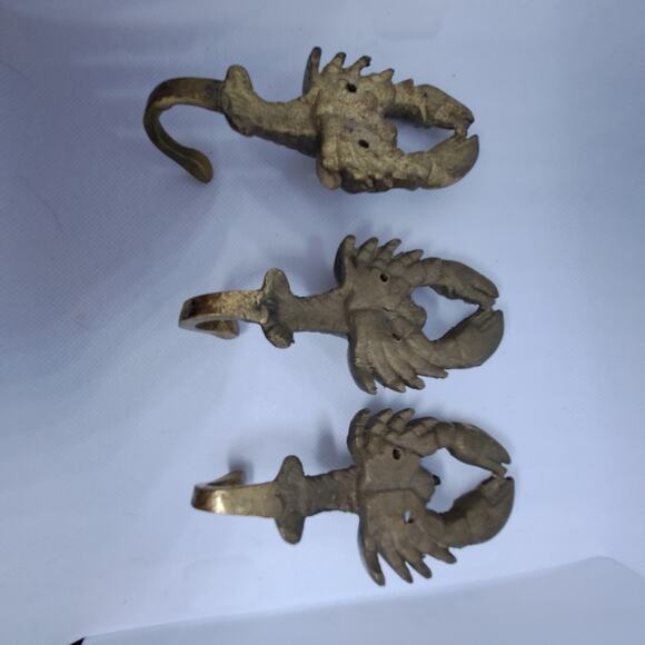 Set Of 3 Brass Lobster Key or Potholder Hat Hook Kitchen Vtg Decor 4.5" x 2" - Picture 6 of 6